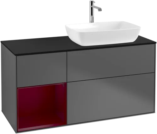 Bild von VILLEROY BOCH Finion Waschbeckenunterschrank, mit Beleuchtung, 3 Auszüge, 1200 x 603 x 501 mm, Anthracite Matt Lacquer / Peony Matt Lacquer / Glass Black Matt #F802HBGK