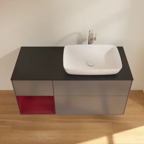 Picture of VILLEROY BOCH Finion Vanity unit, with lighting, 3 pull-out compartments, 1200 x 603 x 501 mm, Anthracite Matt Lacquer / Peony Matt Lacquer / Glass Black Matt #F802HBGK
