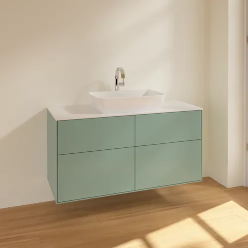 Bild von VILLEROY BOCH Finion Waschbeckenunterschrank, 4 Auszüge, 1200 x 603 x 501 mm, Olive Matt Lacquer / Glass White Matt #F79100GM