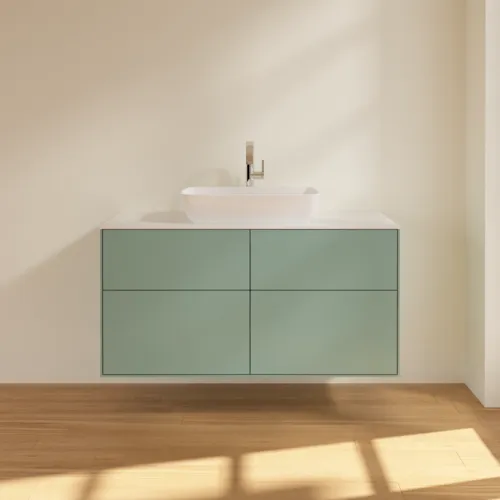 Bild von VILLEROY BOCH Finion Waschbeckenunterschrank, 4 Auszüge, 1200 x 603 x 501 mm, Olive Matt Lacquer / Glass White Matt #F79100GM