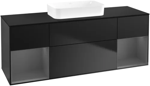 Bild von VILLEROY BOCH Finion Waschbeckenunterschrank, mit Beleuchtung, 4 Auszüge, 1600 x 603 x 501 mm, Black Matt Lacquer / Anthracite Matt Lacquer / Glass Black Matt #F742GKPD