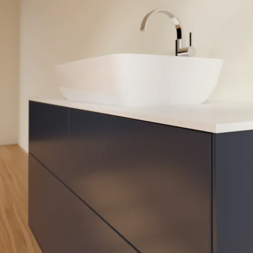 Obrázek VILLEROY BOCH Toaletní skříňka Finion, 4 výsuvy, 1200 x 603 x 501 mm, půlnočně modrý matný lak / bílé matné sklo #F79100HG