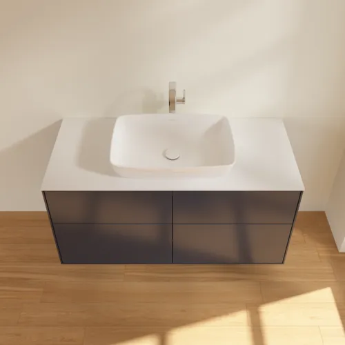 Obrázek VILLEROY BOCH Toaletní skříňka Finion, 4 výsuvy, 1200 x 603 x 501 mm, půlnočně modrý matný lak / bílé matné sklo #F79100HG