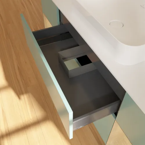 Bild von VILLEROY BOCH Finion Waschbeckenunterschrank, mit Beleuchtung, 4 Auszüge, 1600 x 603 x 501 mm, Olive Matt Lacquer / Oak Veneer / Glass White Matt #F741PCGM