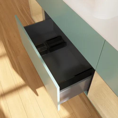 Bild von VILLEROY BOCH Finion Waschbeckenunterschrank, mit Beleuchtung, 4 Auszüge, 1600 x 603 x 501 mm, Olive Matt Lacquer / Oak Veneer / Glass White Matt #F741PCGM