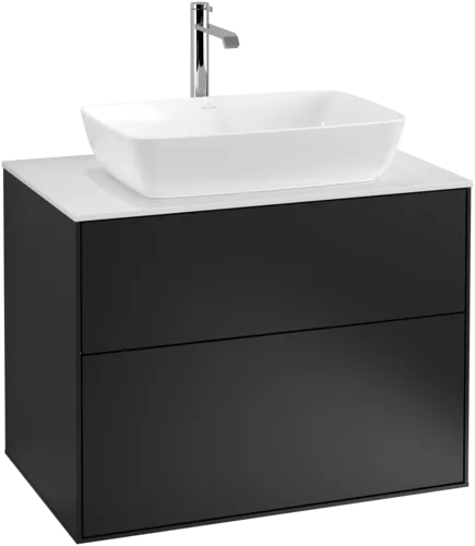 Bild von VILLEROY BOCH Finion Waschbeckenunterschrank, 2 Auszüge, 800 x 603 x 501 mm, Black Matt Lacquer / Glass White Matt #F75100PD