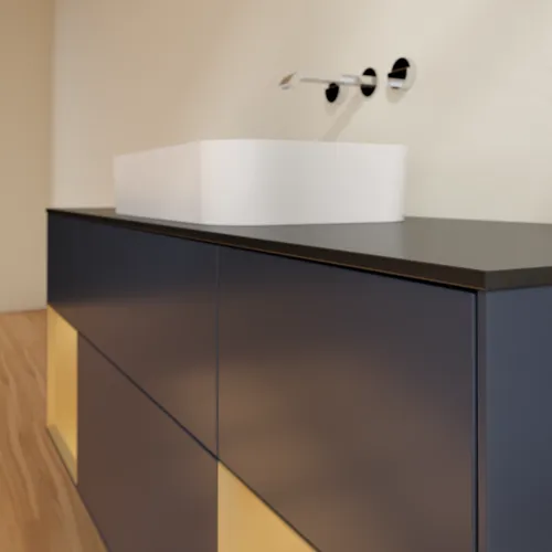 Bild von VILLEROY BOCH Finion Waschbeckenunterschrank, mit Beleuchtung, 4 Auszüge, 1600 x 603 x 501 mm, Midnight Blue Matt Lacquer / Gold Matt Lacquer / Glass Black Matt #F742HFHG