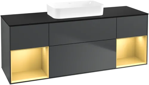 Bild von VILLEROY BOCH Finion Waschbeckenunterschrank, mit Beleuchtung, 4 Auszüge, 1600 x 603 x 501 mm, Midnight Blue Matt Lacquer / Gold Matt Lacquer / Glass Black Matt #F742HFHG