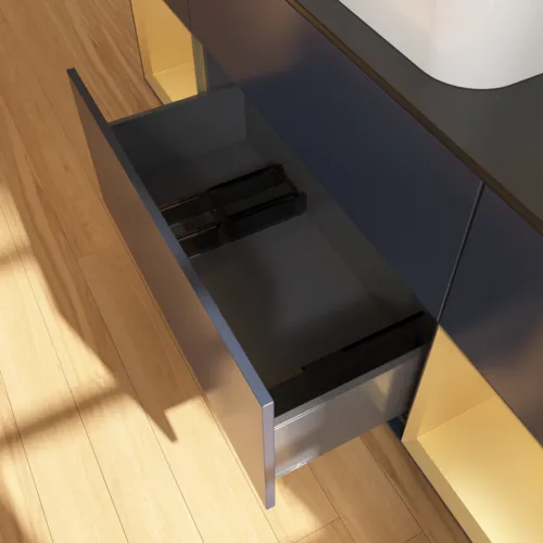 Bild von VILLEROY BOCH Finion Waschbeckenunterschrank, mit Beleuchtung, 4 Auszüge, 1600 x 603 x 501 mm, Midnight Blue Matt Lacquer / Gold Matt Lacquer / Glass Black Matt #F742HFHG