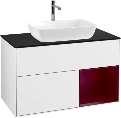 Bild von VILLEROY BOCH Finion Waschbeckenunterschrank, mit Beleuchtung, 2 Auszüge, 1000 x 603 x 501 mm, Glossy White Lacquer / Peony Matt Lacquer / Glass Black Matt #F782HBGF