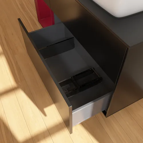 Bild von VILLEROY BOCH Finion Waschbeckenunterschrank, mit Beleuchtung, 3 Auszüge, 1200 x 603 x 501 mm, Black Matt Lacquer / Peony Matt Lacquer / Glass Black Matt #F802HBPD