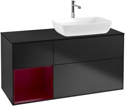 Bild von VILLEROY BOCH Finion Waschbeckenunterschrank, mit Beleuchtung, 3 Auszüge, 1200 x 603 x 501 mm, Black Matt Lacquer / Peony Matt Lacquer / Glass Black Matt #F802HBPD