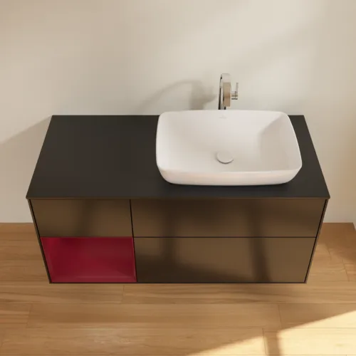 Bild von VILLEROY BOCH Finion Waschbeckenunterschrank, mit Beleuchtung, 3 Auszüge, 1200 x 603 x 501 mm, Black Matt Lacquer / Peony Matt Lacquer / Glass Black Matt #F802HBPD