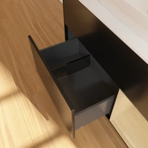 Bild von VILLEROY BOCH Finion Waschbeckenunterschrank, mit Beleuchtung, 2 Auszüge, 1000 x 603 x 501 mm, Black Matt Lacquer / Oak Veneer / Glass White Matt #F781PCPD