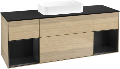 Bild von VILLEROY BOCH Finion Waschbeckenunterschrank, mit Beleuchtung, 4 Auszüge, 1600 x 603 x 501 mm, Oak Veneer / Black Matt Lacquer / Glass Black Matt #F742PDPC
