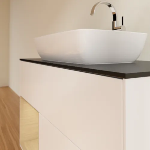 Bild von VILLEROY BOCH Finion Waschbeckenunterschrank, mit Beleuchtung, 2 Auszüge, 1000 x 603 x 501 mm, White Matt Lacquer / Oak Veneer / Glass Black Matt #F772PCMT