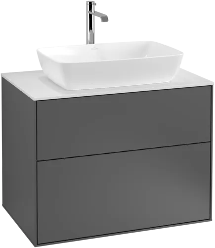 Obrázek VILLEROY BOCH Toaletní skříňka Finion, 2 výsuvy, 800 x 603 x 501 mm, antracit matný lak / sklo bílé matné #F75100GK