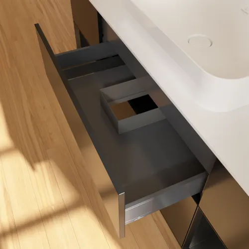 Bild von VILLEROY BOCH Finion Waschbeckenunterschrank, mit Beleuchtung, 4 Auszüge, 1600 x 603 x 501 mm, Black Matt Lacquer / Black Matt Lacquer / Glass White Matt #F741PDPD