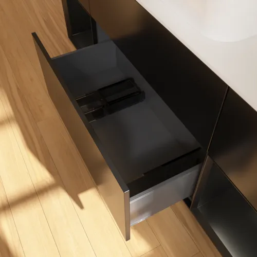 Bild von VILLEROY BOCH Finion Waschbeckenunterschrank, mit Beleuchtung, 4 Auszüge, 1600 x 603 x 501 mm, Black Matt Lacquer / Black Matt Lacquer / Glass White Matt #F741PDPD