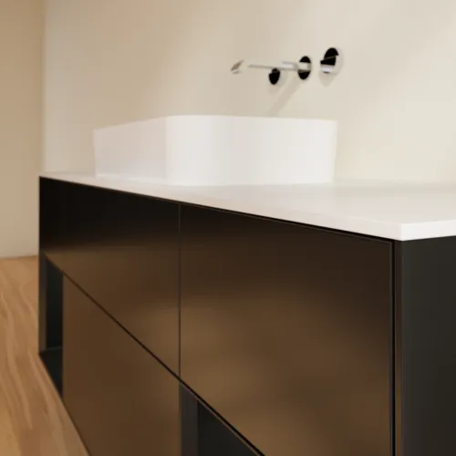Bild von VILLEROY BOCH Finion Waschbeckenunterschrank, mit Beleuchtung, 4 Auszüge, 1600 x 603 x 501 mm, Black Matt Lacquer / Black Matt Lacquer / Glass White Matt #F741PDPD