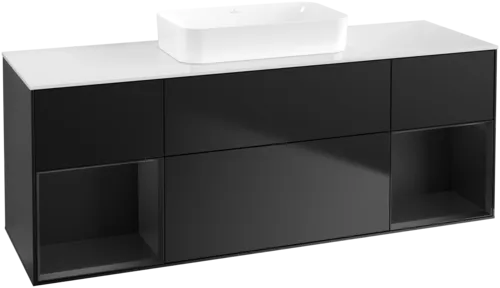 Bild von VILLEROY BOCH Finion Waschbeckenunterschrank, mit Beleuchtung, 4 Auszüge, 1600 x 603 x 501 mm, Black Matt Lacquer / Black Matt Lacquer / Glass White Matt #F741PDPD
