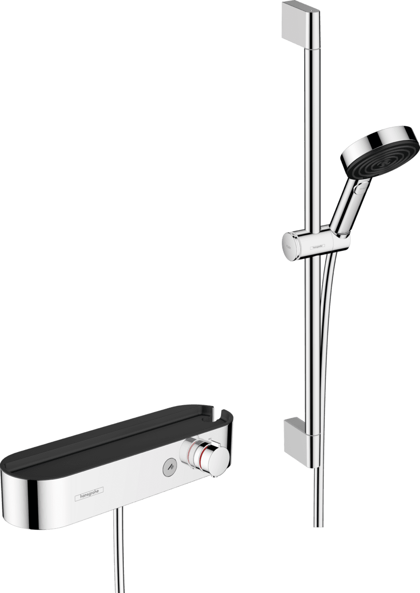 Bild von HANSGROHE Pulsify Select S Shower system 105 3jet Relaxation with hand shower, thermostat, shower bar 65 cm, slider and shower hose Chrome 24260000
