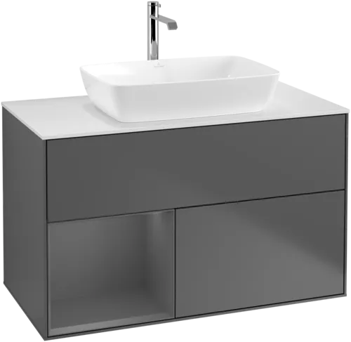 Bild von VILLEROY BOCH Finion Waschbeckenunterschrank, mit Beleuchtung, 2 Auszüge, 1000 x 603 x 501 mm, Anthracite Matt Lacquer / Anthracite Matt Lacquer / Glass White Matt #F771GKGK
