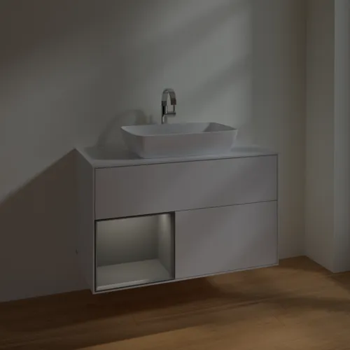 Bild von VILLEROY BOCH Finion Waschbeckenunterschrank, mit Beleuchtung, 2 Auszüge, 1000 x 603 x 501 mm, Glossy White Lacquer / Anthracite Matt Lacquer / Glass White Matt #F771GKGF