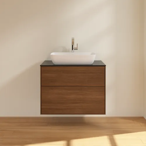 Bild von VILLEROY BOCH Finion Waschbeckenunterschrank, 2 Auszüge, 800 x 603 x 501 mm, Walnut Veneer / Glass Black Matt #F75200GN