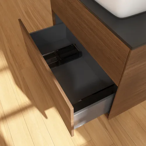 Bild von VILLEROY BOCH Finion Waschbeckenunterschrank, 2 Auszüge, 800 x 603 x 501 mm, Walnut Veneer / Glass Black Matt #F75200GN