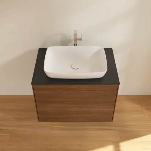 Bild von VILLEROY BOCH Finion Waschbeckenunterschrank, 2 Auszüge, 800 x 603 x 501 mm, Walnut Veneer / Glass Black Matt #F75200GN