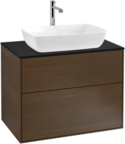 Bild von VILLEROY BOCH Finion Waschbeckenunterschrank, 2 Auszüge, 800 x 603 x 501 mm, Walnut Veneer / Glass Black Matt #F75200GN