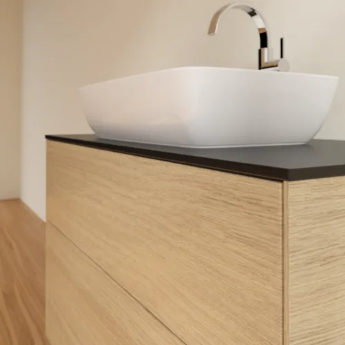 Bild von VILLEROY BOCH Finion Waschbeckenunterschrank, 2 Auszüge, 1000 x 603 x 501 mm, Oak Veneer / Glass Black Matt #F76200PC