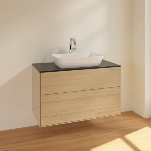 Bild von VILLEROY BOCH Finion Waschbeckenunterschrank, 2 Auszüge, 1000 x 603 x 501 mm, Oak Veneer / Glass Black Matt #F76200PC
