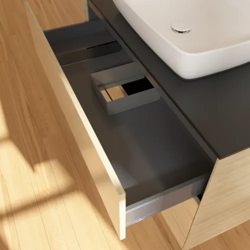 Bild von VILLEROY BOCH Finion Waschbeckenunterschrank, 2 Auszüge, 1000 x 603 x 501 mm, Oak Veneer / Glass Black Matt #F76200PC