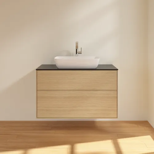 Bild von VILLEROY BOCH Finion Waschbeckenunterschrank, 2 Auszüge, 1000 x 603 x 501 mm, Oak Veneer / Glass Black Matt #F76200PC