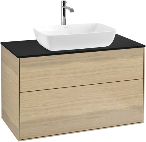 Bild von VILLEROY BOCH Finion Waschbeckenunterschrank, 2 Auszüge, 1000 x 603 x 501 mm, Oak Veneer / Glass Black Matt #F76200PC