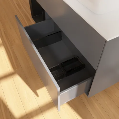 Obrázek VILLEROY BOCH Toaletní skříňka Finion, s osvětlením, 3 výsuvy, 1200 x 603 x 501 mm, antracitový matný lak / černý matný lak / bílé matné sklo #F801PDGK