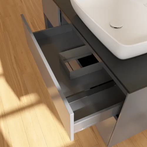 Bild von VILLEROY BOCH Finion Waschbeckenunterschrank, mit Beleuchtung, 3 Auszüge, 1200 x 603 x 501 mm, Anthracite Matt Lacquer / Midnight Blue Matt Lacquer / Glass Black Matt #F802HGGK
