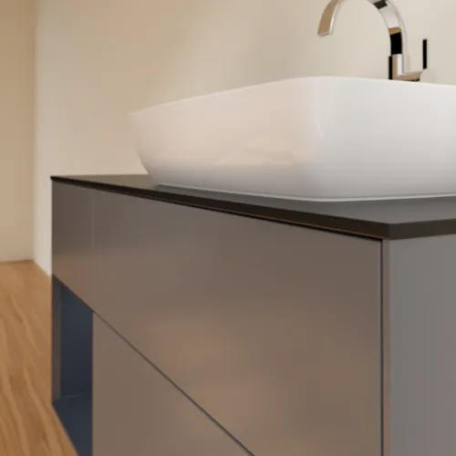Bild von VILLEROY BOCH Finion Waschbeckenunterschrank, mit Beleuchtung, 3 Auszüge, 1200 x 603 x 501 mm, Anthracite Matt Lacquer / Midnight Blue Matt Lacquer / Glass Black Matt #F802HGGK