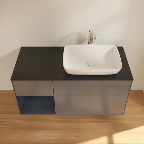 Bild von VILLEROY BOCH Finion Waschbeckenunterschrank, mit Beleuchtung, 3 Auszüge, 1200 x 603 x 501 mm, Anthracite Matt Lacquer / Midnight Blue Matt Lacquer / Glass Black Matt #F802HGGK