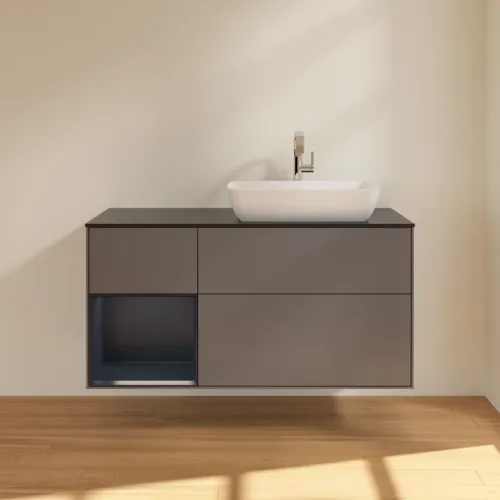 Bild von VILLEROY BOCH Finion Waschbeckenunterschrank, mit Beleuchtung, 3 Auszüge, 1200 x 603 x 501 mm, Anthracite Matt Lacquer / Midnight Blue Matt Lacquer / Glass Black Matt #F802HGGK