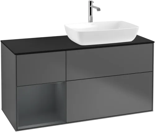 Bild von VILLEROY BOCH Finion Waschbeckenunterschrank, mit Beleuchtung, 3 Auszüge, 1200 x 603 x 501 mm, Anthracite Matt Lacquer / Midnight Blue Matt Lacquer / Glass Black Matt #F802HGGK