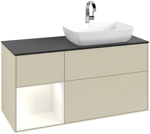 Bild von VILLEROY BOCH Finion Waschbeckenunterschrank, mit Beleuchtung, 3 Auszüge, 1200 x 603 x 501 mm, Silk Grey Matt Lacquer / Glossy White Lacquer / Glass Black Matt #F802GFHJ