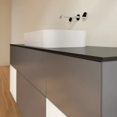 Bild von VILLEROY BOCH Finion Waschbeckenunterschrank, mit Beleuchtung, 4 Auszüge, 1600 x 603 x 501 mm, Anthracite Matt Lacquer / White Matt Lacquer / Glass Black Matt #F742MTGK