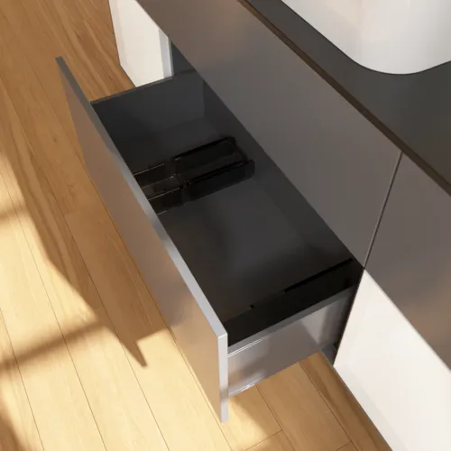 Bild von VILLEROY BOCH Finion Waschbeckenunterschrank, mit Beleuchtung, 4 Auszüge, 1600 x 603 x 501 mm, Anthracite Matt Lacquer / White Matt Lacquer / Glass Black Matt #F742MTGK