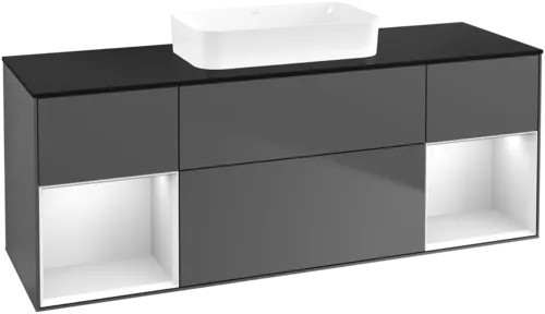 Bild von VILLEROY BOCH Finion Waschbeckenunterschrank, mit Beleuchtung, 4 Auszüge, 1600 x 603 x 501 mm, Anthracite Matt Lacquer / White Matt Lacquer / Glass Black Matt #F742MTGK