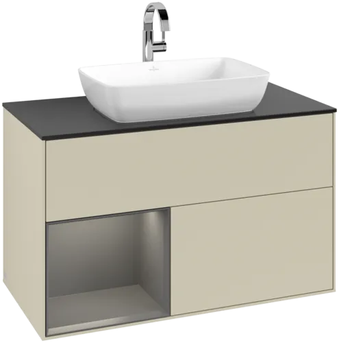 Bild von VILLEROY BOCH Finion Waschbeckenunterschrank, mit Beleuchtung, 2 Auszüge, 1000 x 603 x 501 mm, Silk Grey Matt Lacquer / Anthracite Matt Lacquer / Glass Black Matt #F772GKHJ
