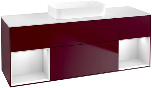 Bild von VILLEROY BOCH Finion Waschbeckenunterschrank, mit Beleuchtung, 4 Auszüge, 1600 x 603 x 501 mm, Peony Matt Lacquer / White Matt Lacquer / Glass White Matt #F741MTHB