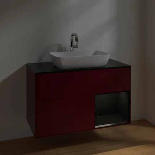Bild von VILLEROY BOCH Finion Waschbeckenunterschrank, mit Beleuchtung, 2 Auszüge, 1000 x 603 x 501 mm, Peony Matt Lacquer / Black Matt Lacquer / Glass Black Matt #F782PDHB